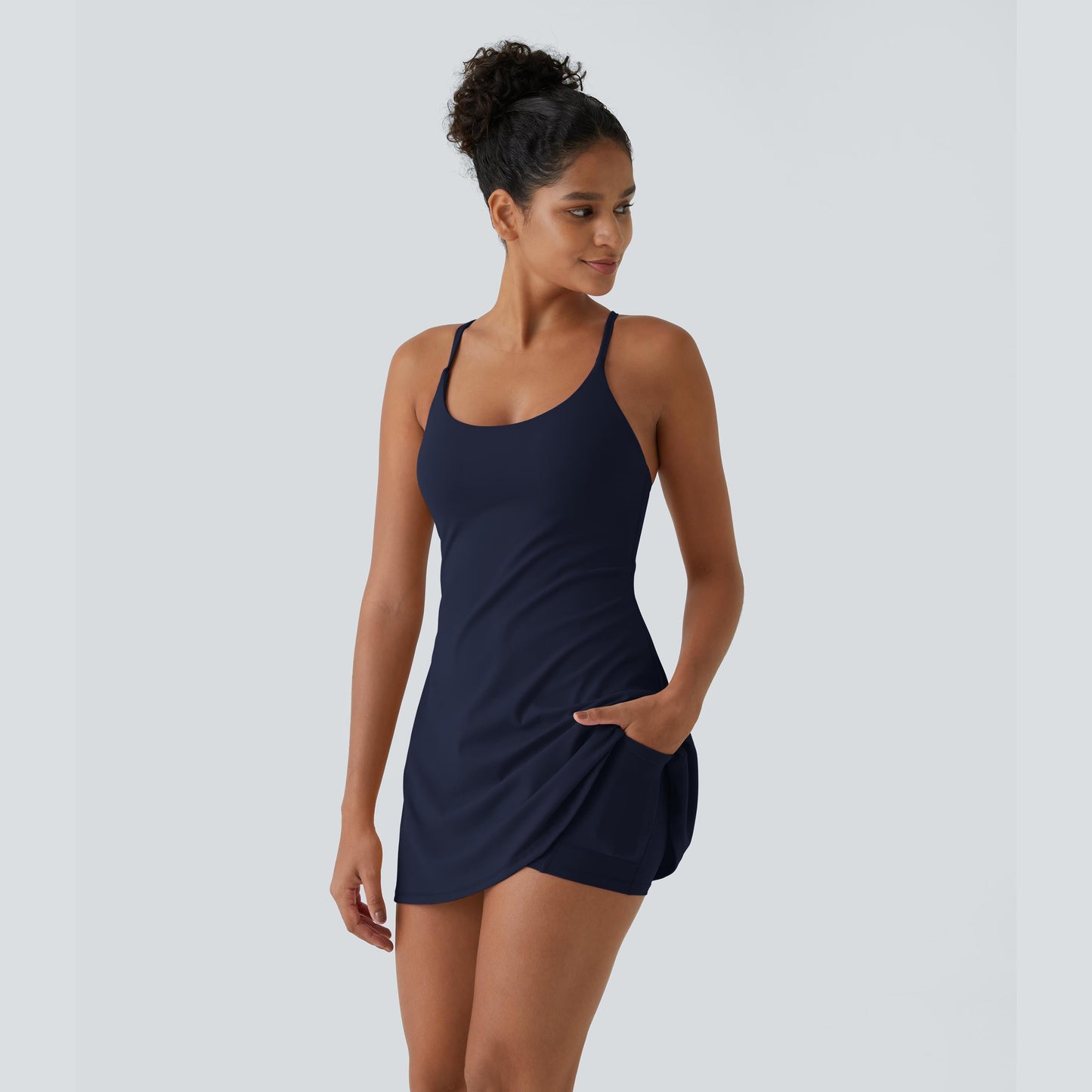 Summer Specials - Backless 2-in-1 Flare Workout Dress With Built-in Bra & Built-in Shorts