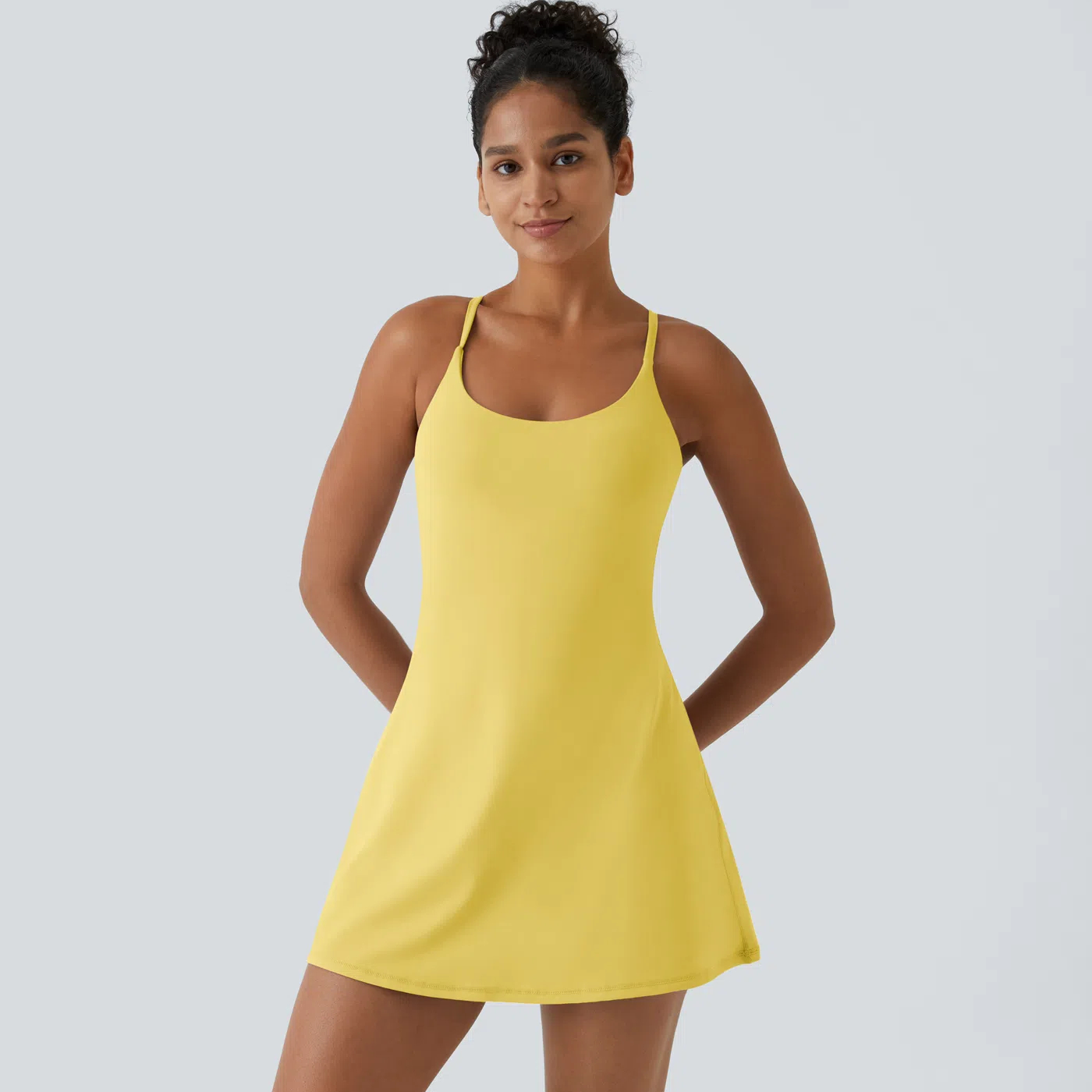 Summer Specials - Backless 2-in-1 Flare Workout Dress With Built-in Bra & Built-in Shorts