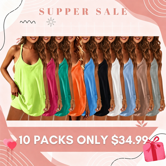 Special Sale❤️Women's Built-in Bra Summer Sleeveless Mini Dress V Neck Spaghetti