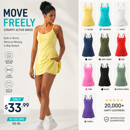 Summer Specials - Backless 2-in-1 Flare Workout Dress With Built-in Bra & Built-in Shorts